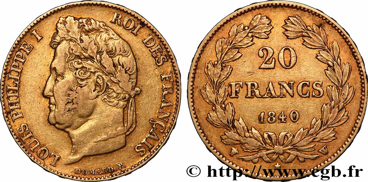 20 francs or Louis-Philippe, Domard 1840 Lille F.527/23 TTB 