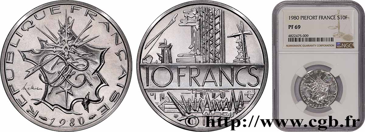 Piéfort Argent de 10 francs Mathieu 1980 Pessac GEM.186 P2 FDC69 NGC