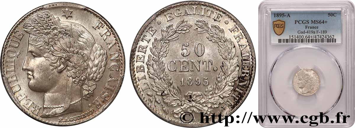 50 centimes Cérès, IIIe République 1895 Paris F.189/16 SPL64 PCGS