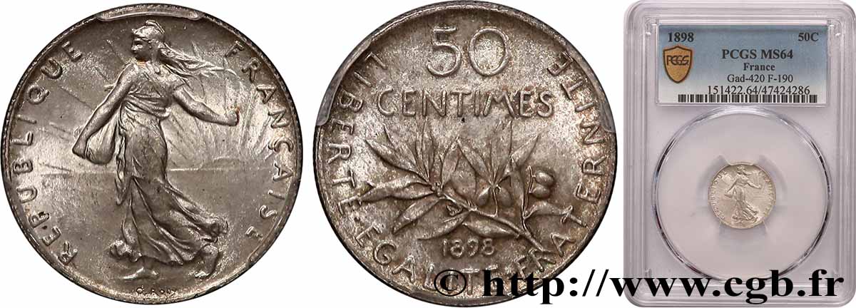 50 centimes Semeuse 1898 Paris F.190/3 SPL64 PCGS