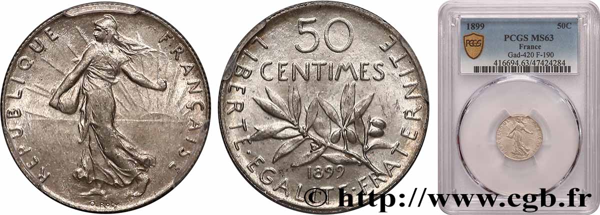 50 centimes Semeuse 1899  F.190/5 SPL63 PCGS