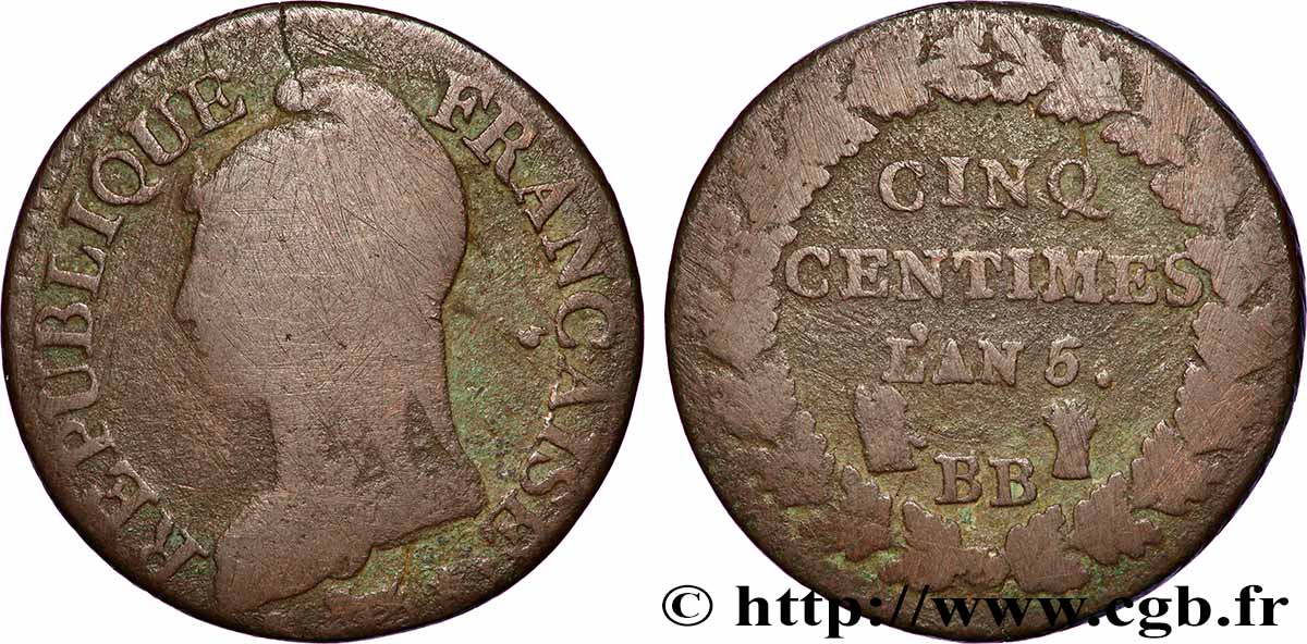 Cinq centimes Dupré, grand module 1797 Strasbourg F.115/21 B 