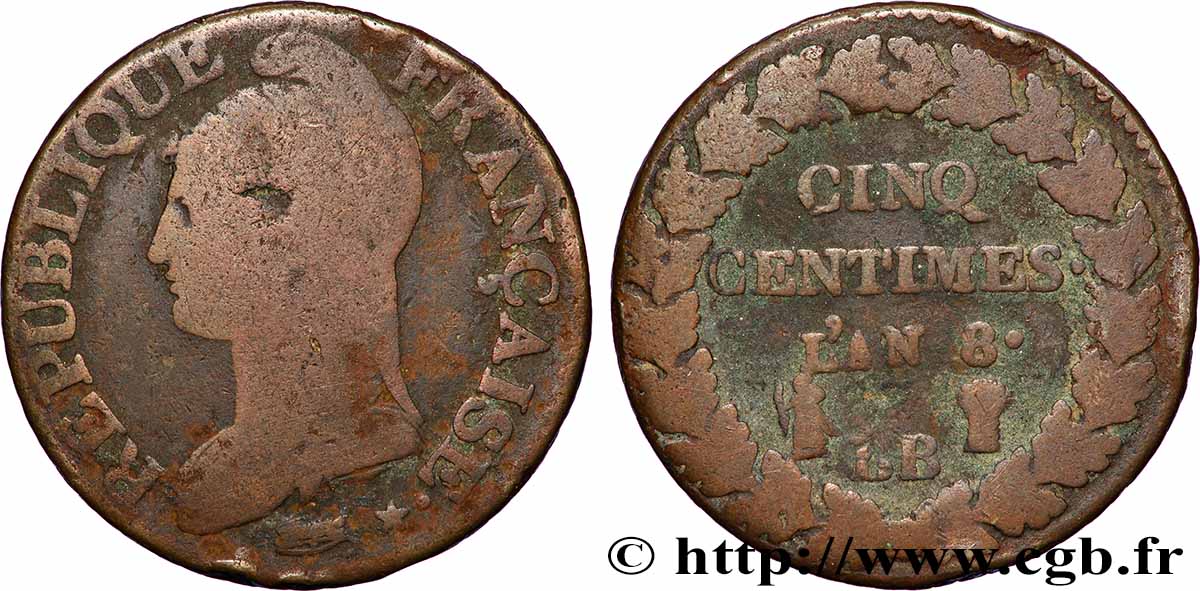 Cinq centimes Dupré, grand module 1800 Strasbourg F.115/117 B 