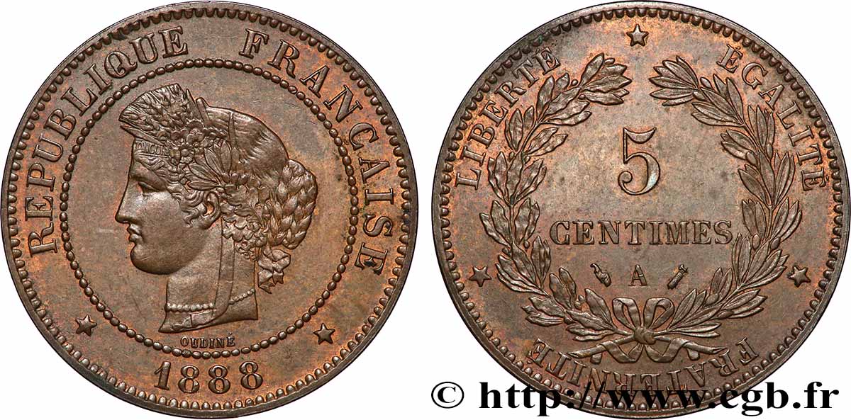 5 centimes Cérès 1888 Paris F.118/30 SUP 