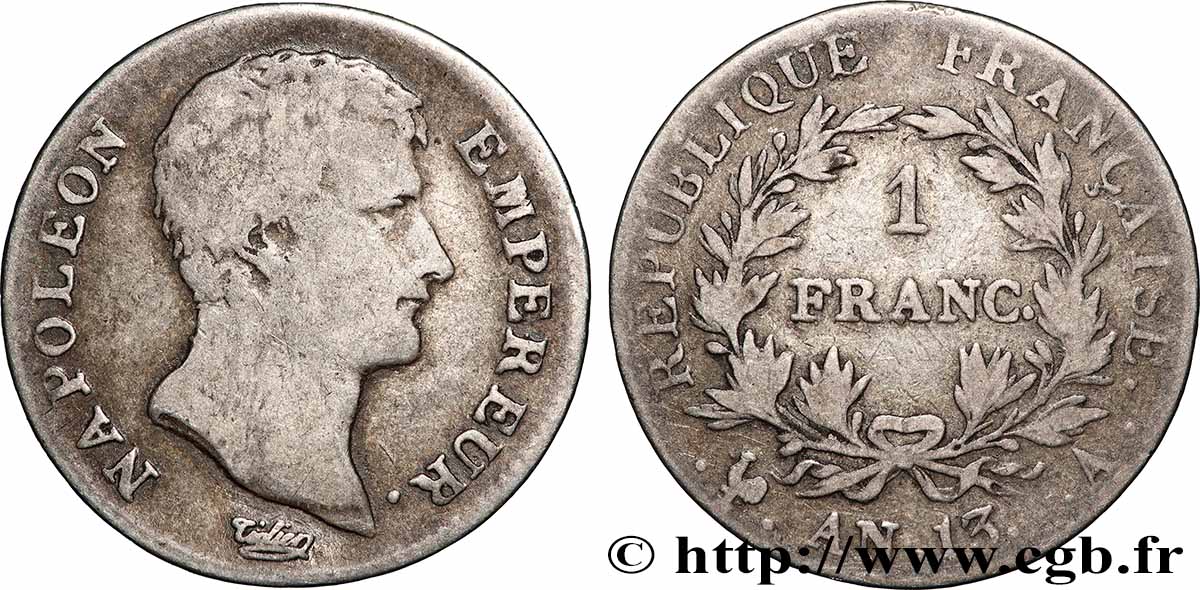 1 franc Napoléon Empereur, Calendrier révolutionnaire 1805 Paris F.201/14 F 