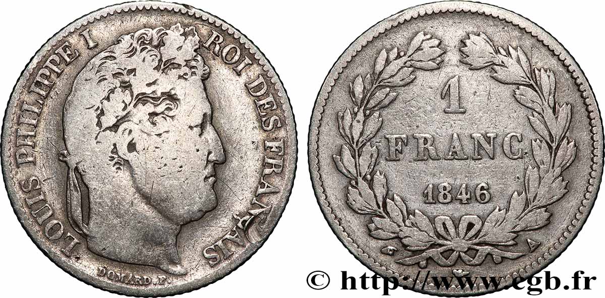 1 franc Louis-Philippe, couronne de chêne 1846 Paris F.210/105 B+ 