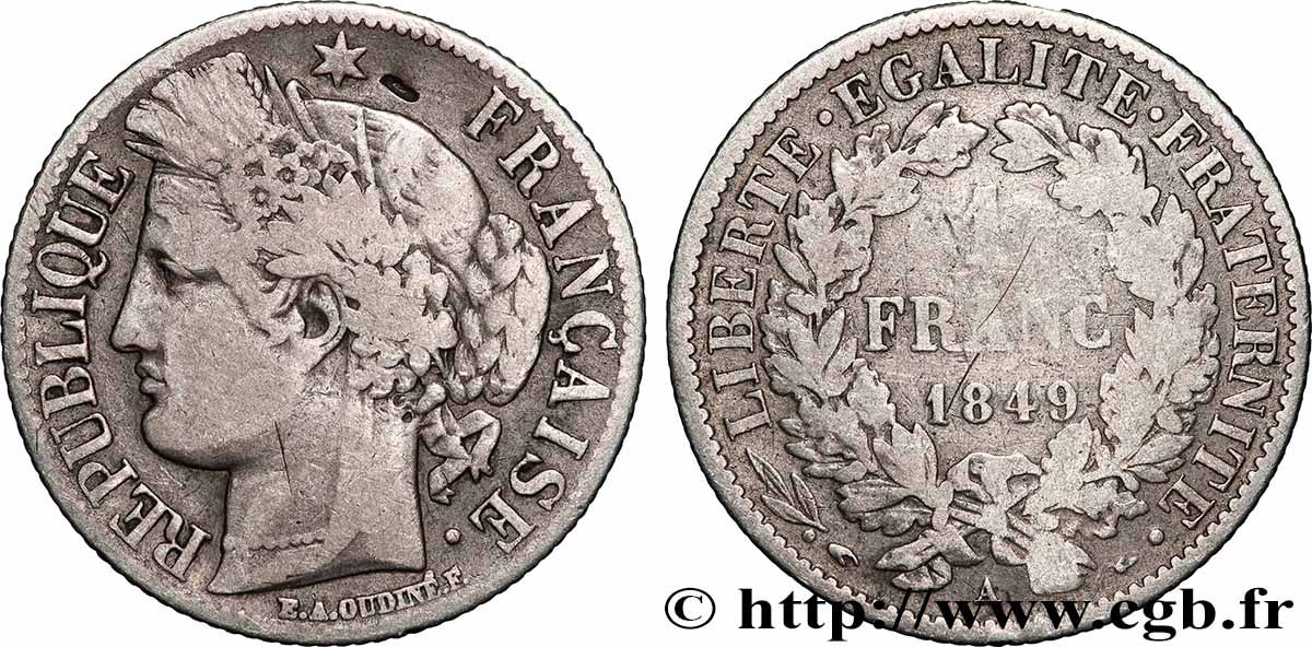 1 franc Cérès, IIe République 1849 Paris F.211/1 VF 
