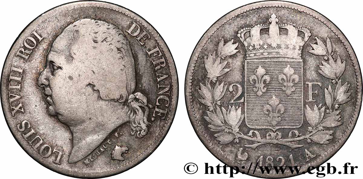 2 francs Louis XVIII 1821 Paris F.257/32 VG 