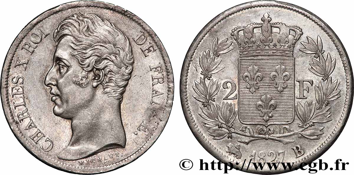 2 francs Charles X 1827 Rouen F.258/25 AU 