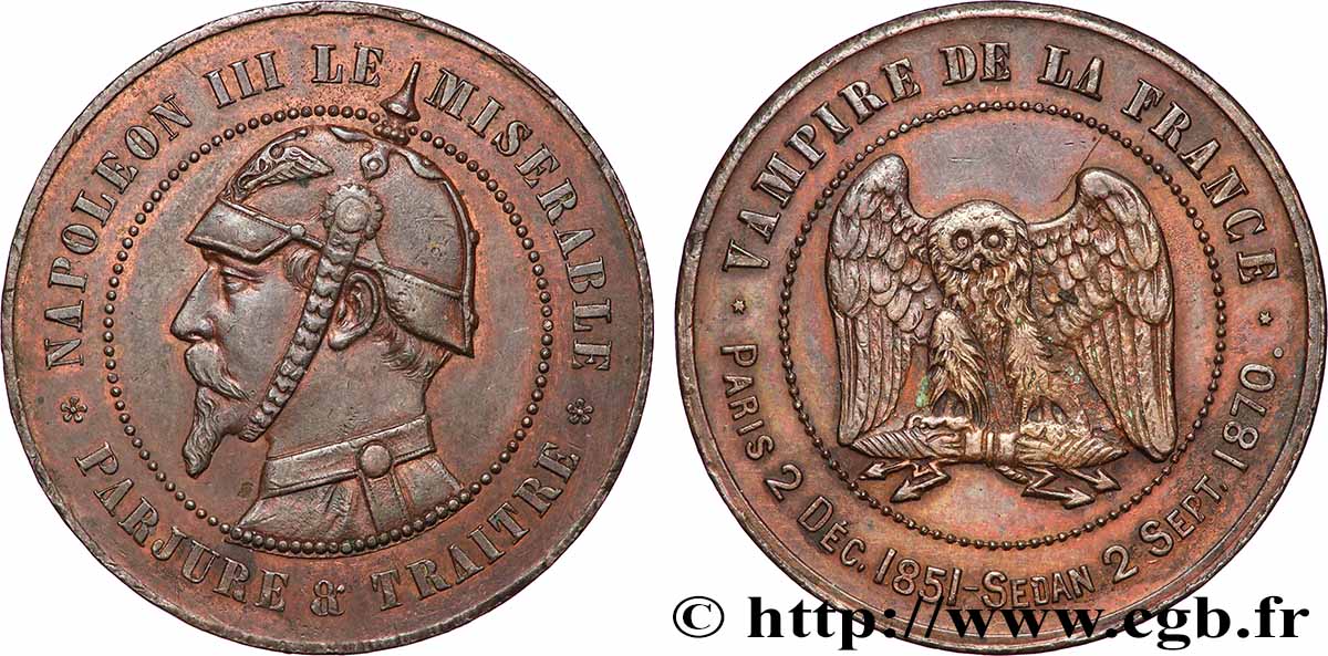 Médaille satirique Cu 32, type C “Chouette monétaire” 1870  Schw.C3b  SUP 