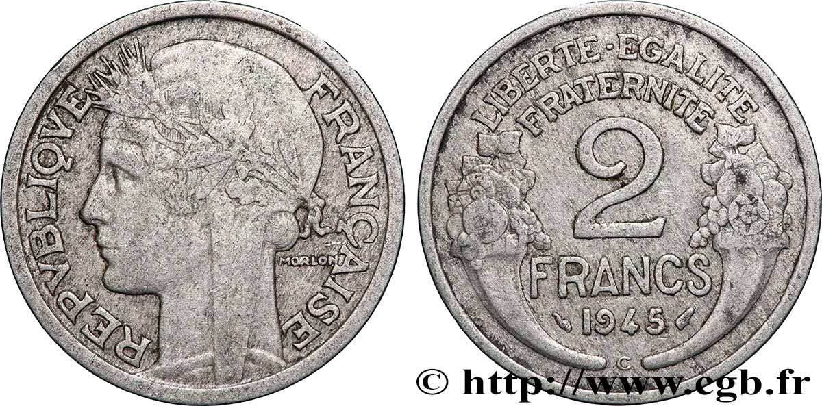 2 francs Morlon, aluminium 1945 Castelsarrasin F.269/7 VF 
