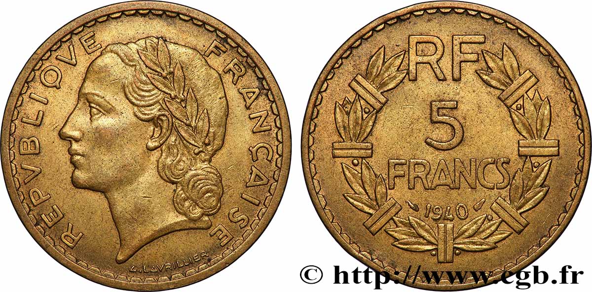 5 francs Lavrillier, bronze-aluminium 1940  F.337/4 AU 