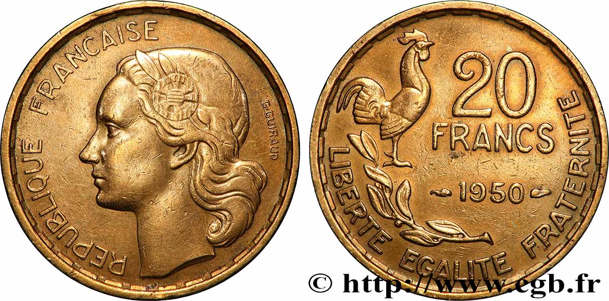 20 francs G. Guiraud, 3 faucilles 1950  F.402/2 TTB+ 
