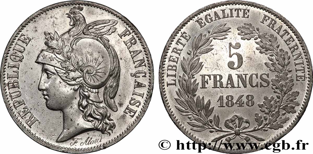 Concours de 5 francs, essai en étain par Alard 1848 Paris Maz.1265 c SUP 