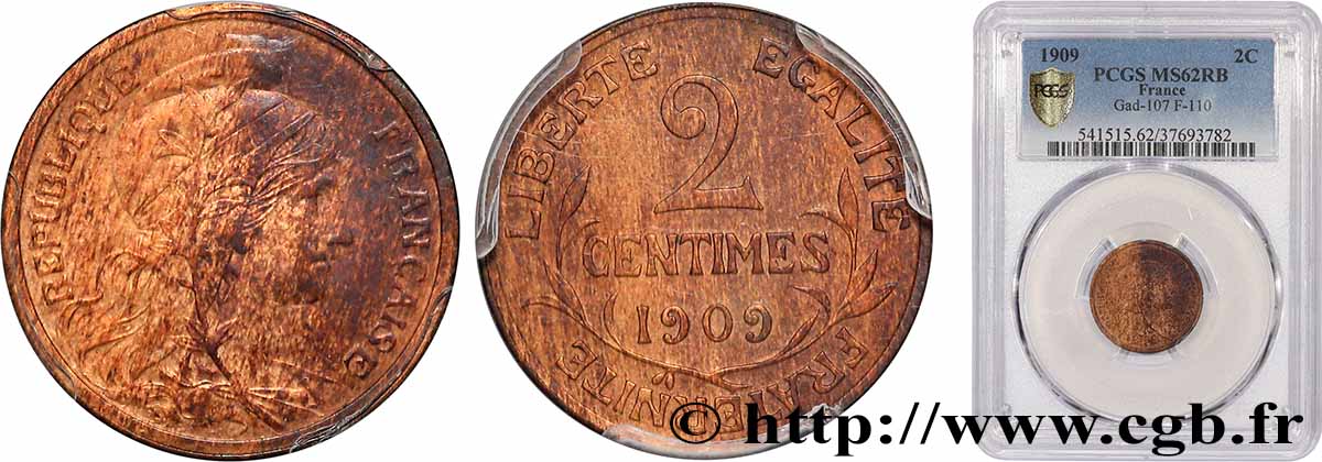 2 centimes Daniel-Dupuis 1909 Paris F.110/12 SUP62 PCGS