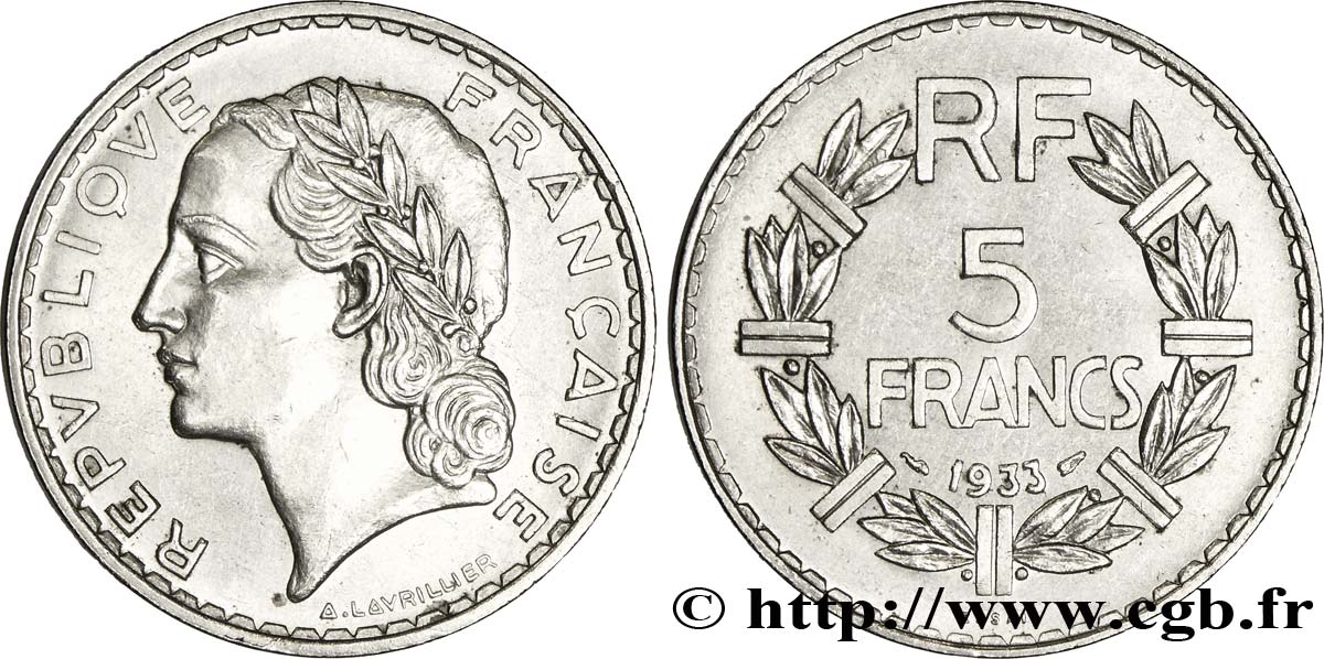 Essai de 5 francs Lavrillier, nickel 1933  F.336/1 SPL60 
