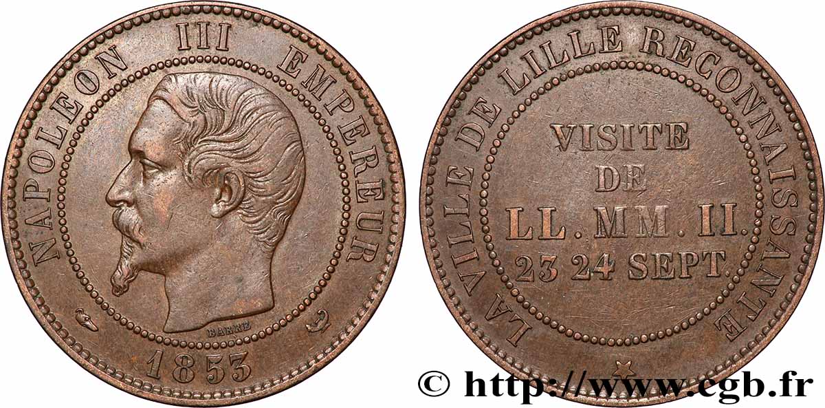 Module de dix centimes, Visite impériale à Lille les 23 et 24 septembre 1853 1853 Lille VG.3365  SS 