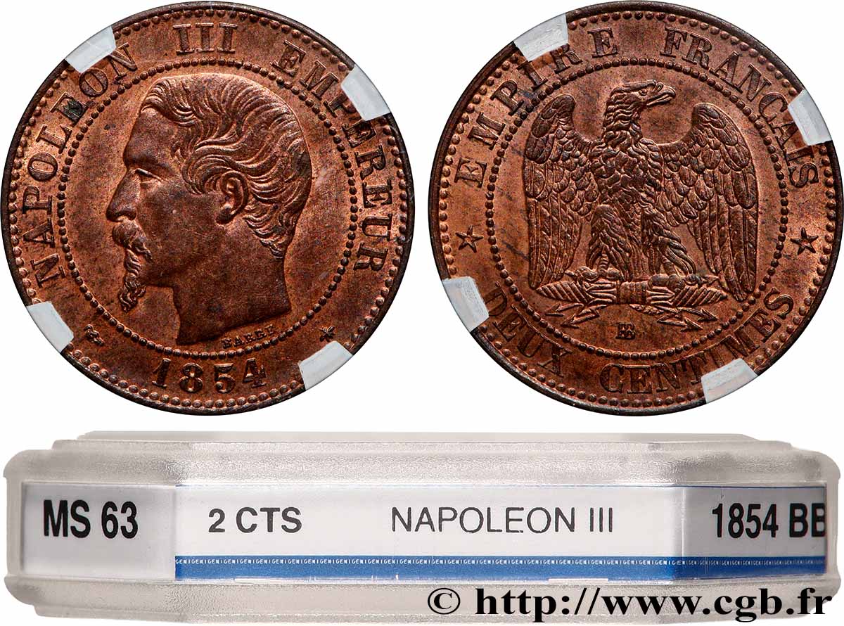Deux centimes Napoléon III, tête nue 1854 Strasbourg F.107/11 SPL63 