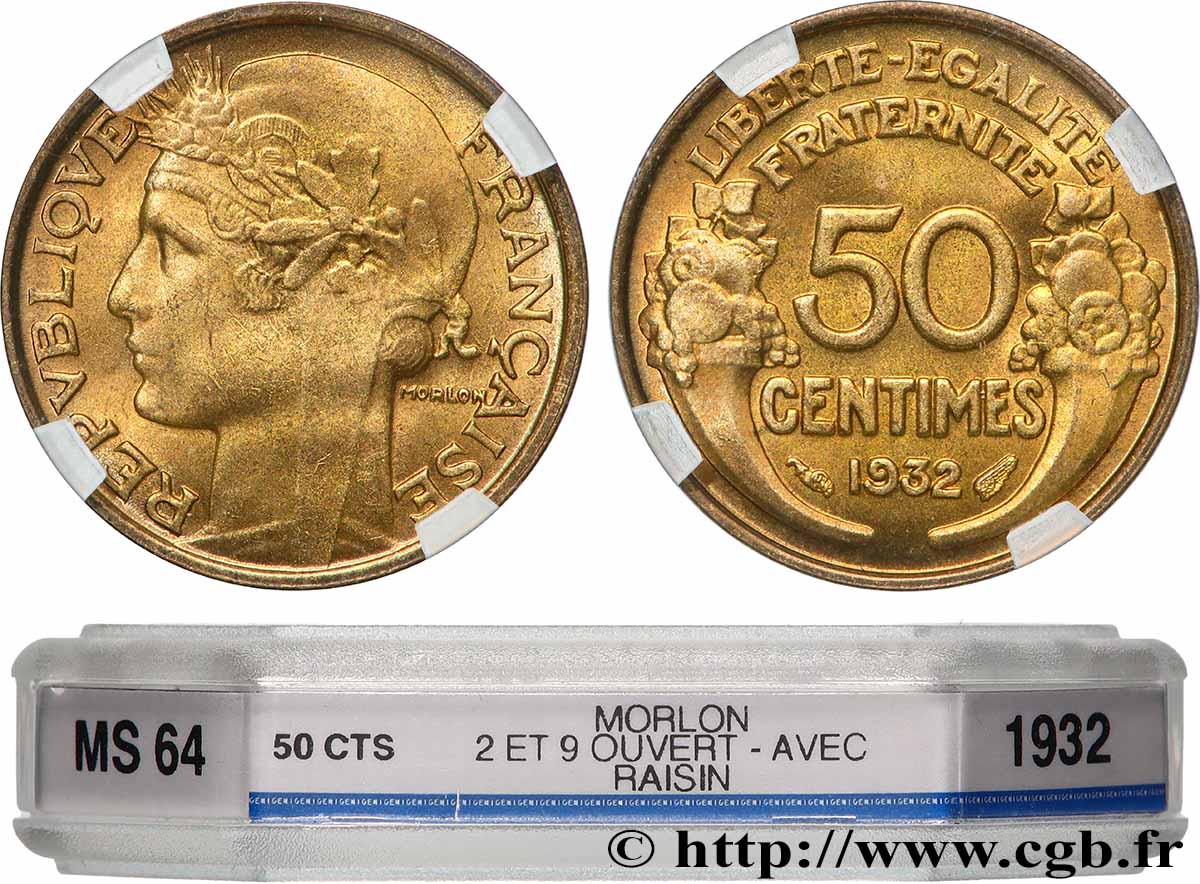 50 centimes Morlon, avec raisin, 9 et 2 ouverts 1932  F.192/7 SPL64 