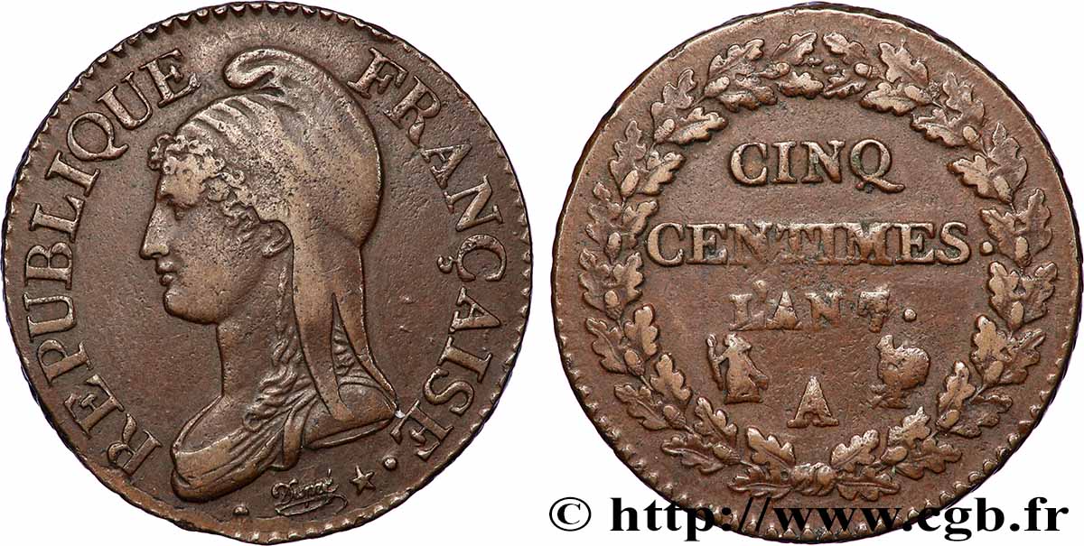 Cinq centimes Dupré, grand module 1799 Paris F.115/51 TTB40 