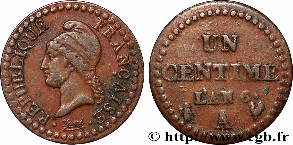 Un centime Dupré, 6 normal 1798 Paris F.100/3 TB 