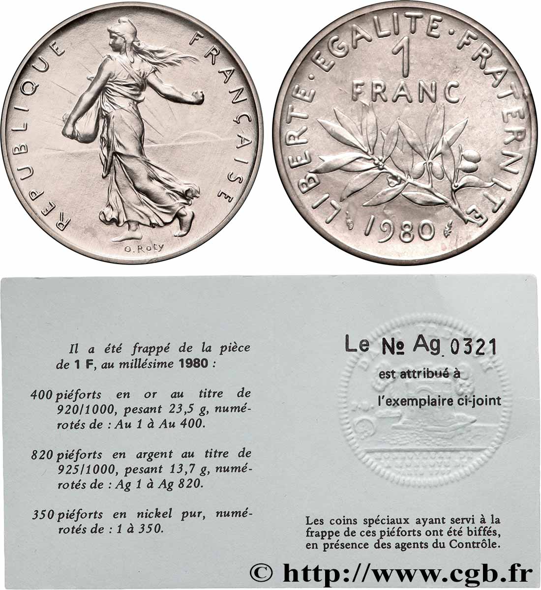 Piéfort Argent de 1 franc Semeuse 1980 Pessac GEM.104 P2 FDC65 