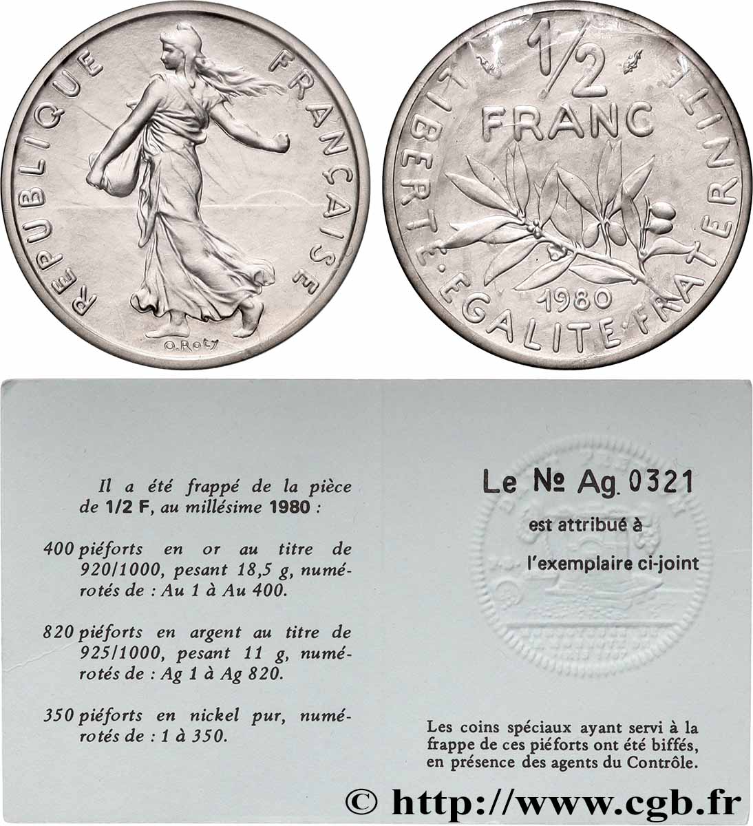 Piéfort Argent de 1/2 franc Semeuse 1980 Pessac GEM.91 P2 FDC65 