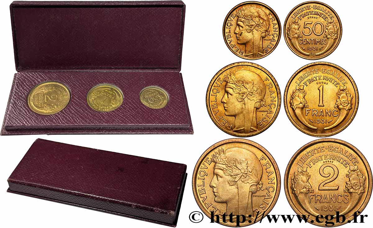 Boîte des essais de 2 francs, 1 franc et 50 centimes Morlon 1931  F.192/1 SPL 