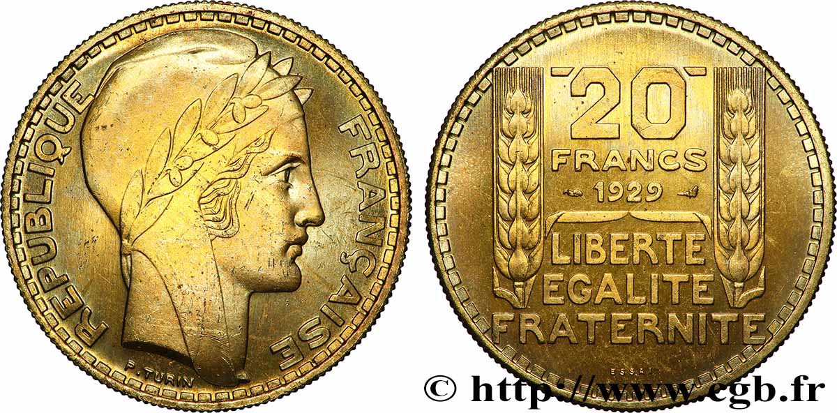 Essai de 20 francs Turin en bronze-aluminium 1929 Paris GEM.199 5 SUP+/SPL 