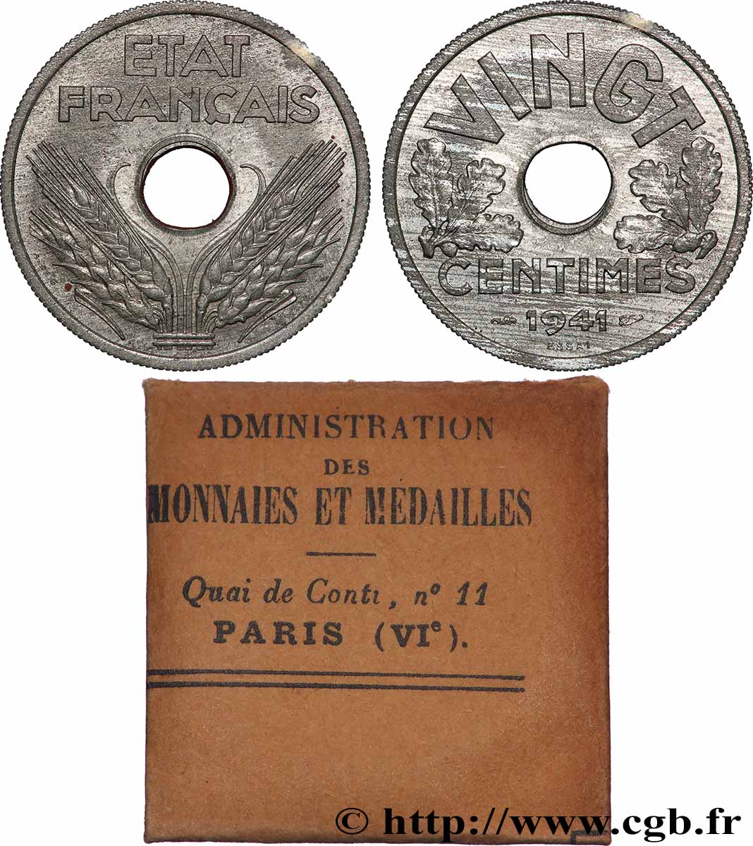 Essai de VINGT centimes État français 1941 Paris F.152/1 SUP+ 
