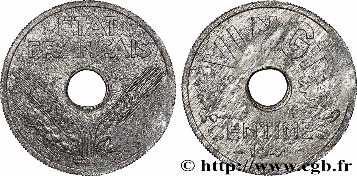 Essai de VINGT centimes État français 1941 Paris F.152/1 XF 
