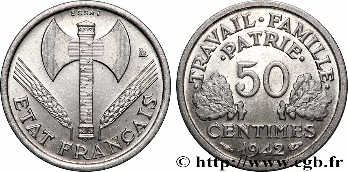 Essai de 50 centimes Francisque, lourde 1942 Paris F.195/1 SPL 