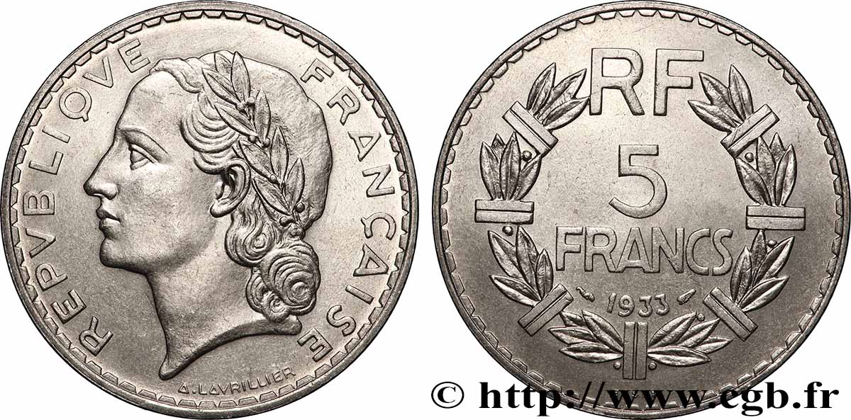 Essai de 5 francs Lavrillier, nickel 1933  F.336/1 SPL 