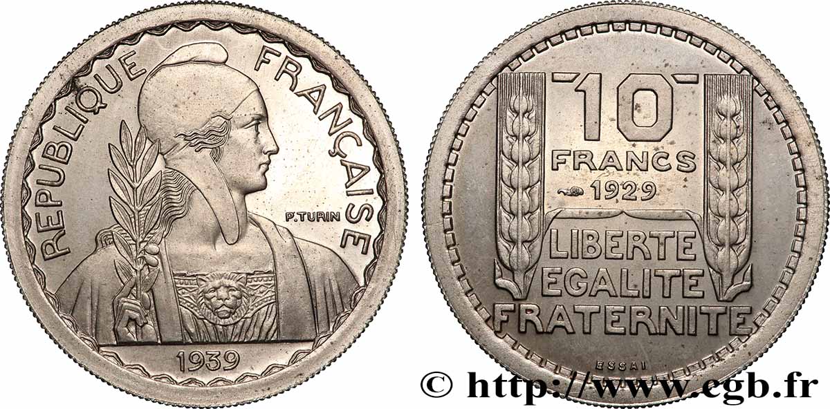 ESSAI 10 Francs Turin Hybride, module de 26 mm, poids à 8 g n.d. Paris GEM.174 12 SC64 