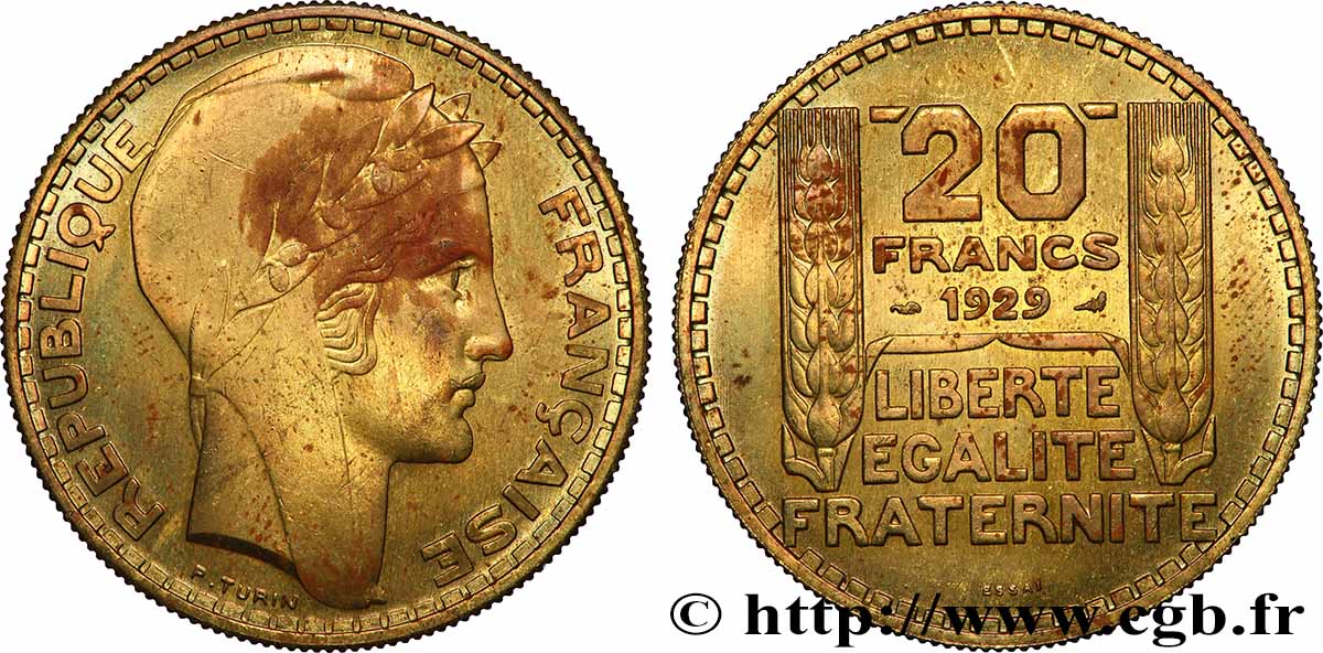 Essai de 20 francs Turin en bronze-aluminium 1929 Paris GEM.199 5 AU 