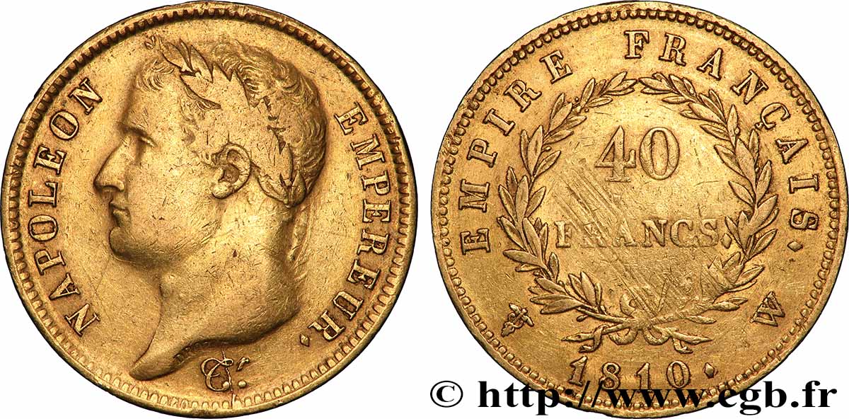 40 francs or Napoléon tête laurée, Empire français 1810 Lille F.541/5 S 