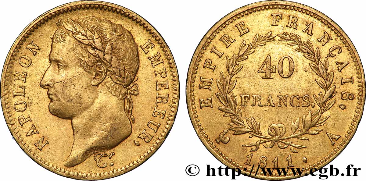 40 francs or Napoléon tête laurée, Empire français 1811 Paris F.541/6 MBC 