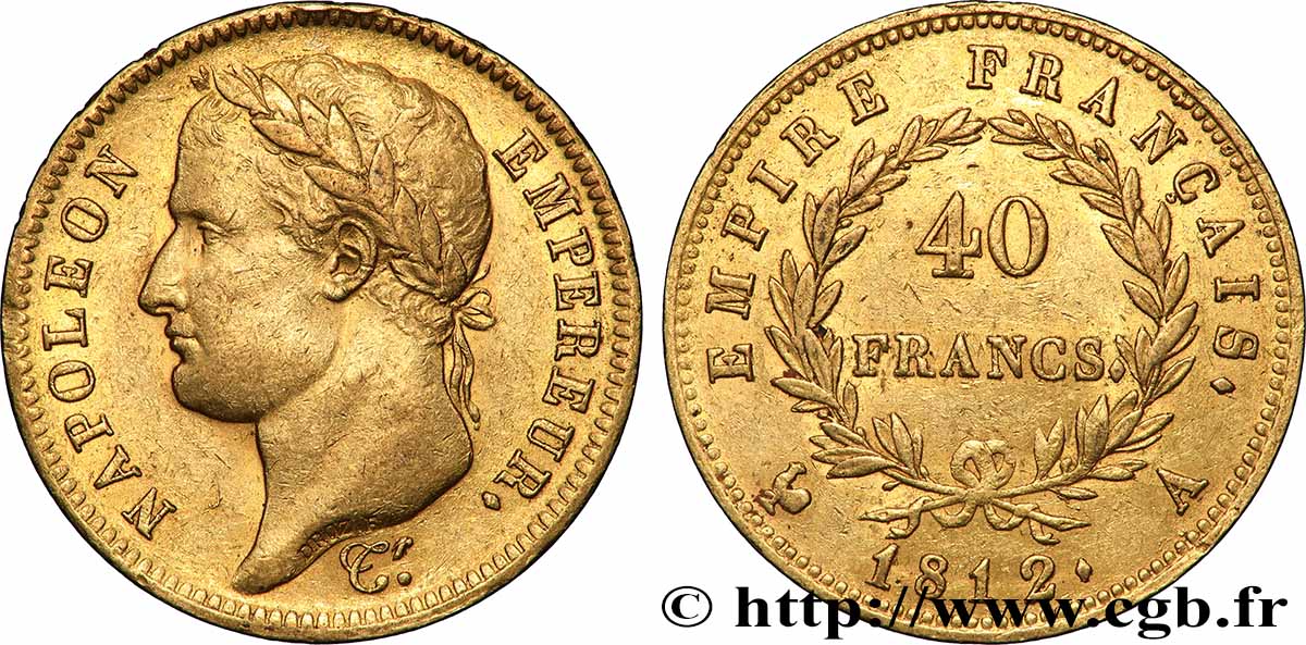 40 francs or Napoléon tête laurée, Empire français 1812 Paris F.541/9 MBC 