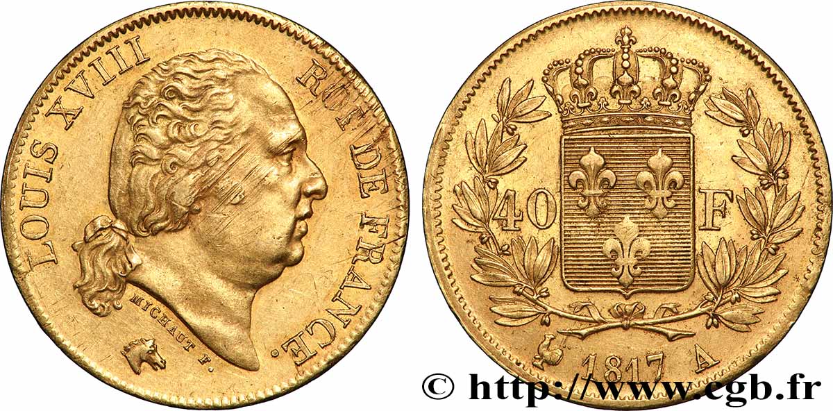 40 francs or Louis XVIII 1817 Paris F.542/6 AU 