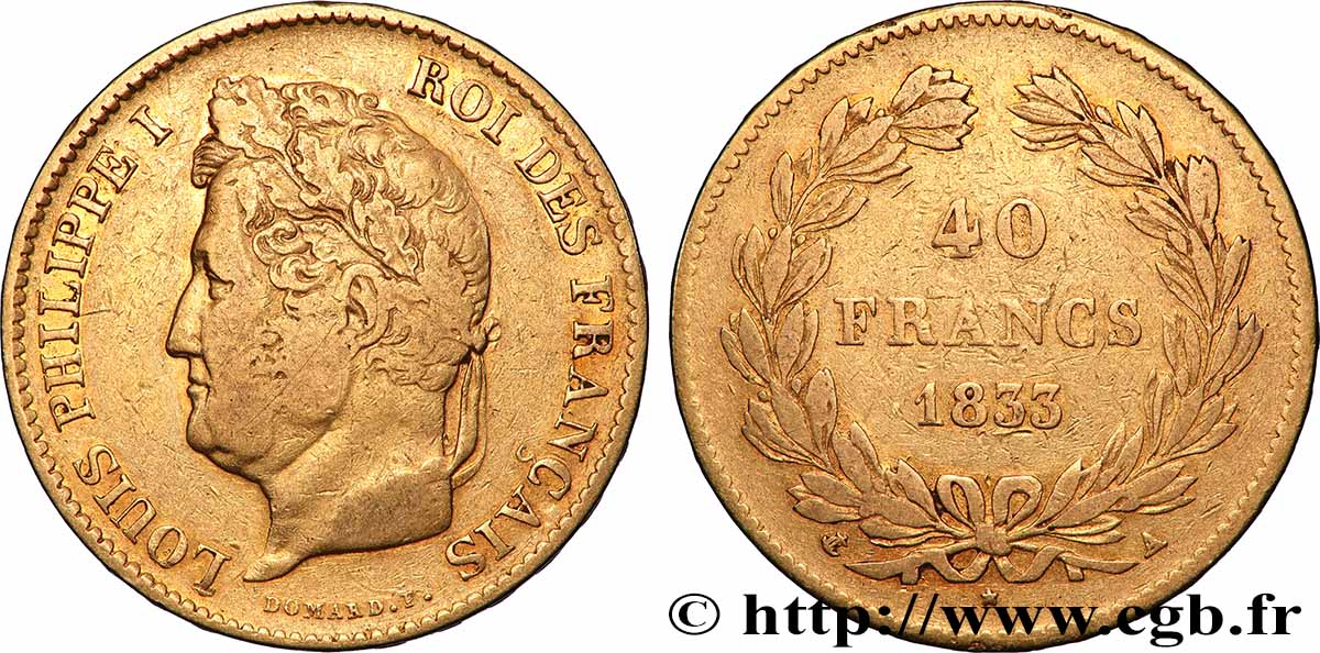 40 francs or Louis-Philippe 1833 Paris F.546/5 RC+ 
