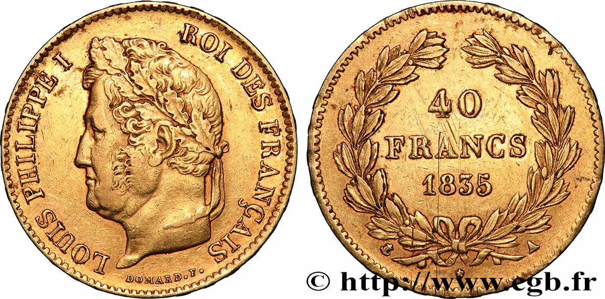 40 francs or Louis-Philippe 1835 Paris F.546/8 VF 