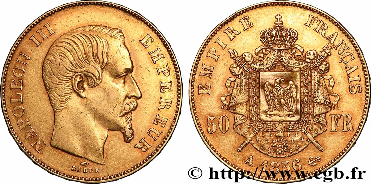 50 francs or Napoléon III, tête nue 1856 Paris F.547/3 AU 