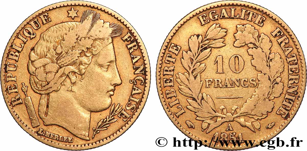 10 francs or Cérès, IIe République 1851 Paris F.504/3 BC 