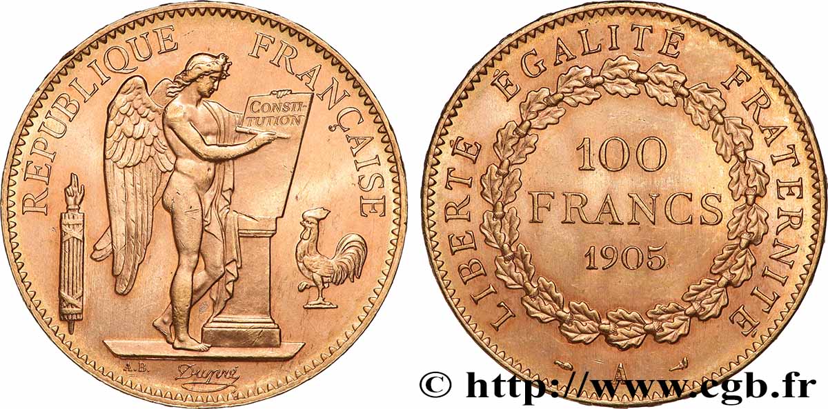 100 francs génie tranche inscrite en relief Dieu protège la France 1905 Paris F.552/18 SUP 