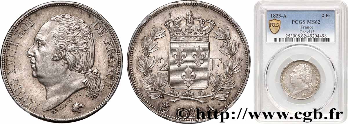 2 francs Louis XVIII 1823 Paris F.257/42 SUP62 PCGS