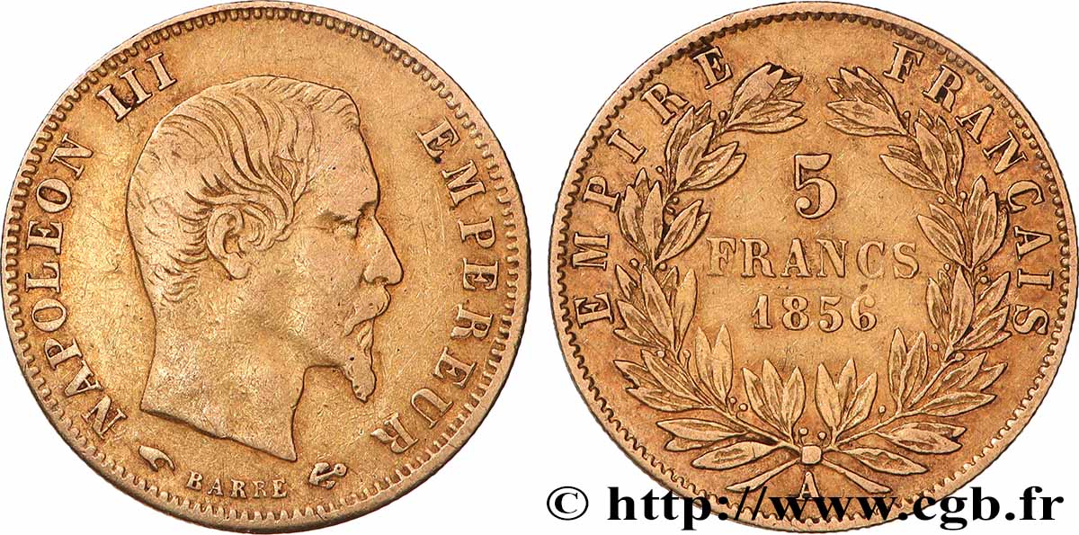 5 francs or Napoléon III, tête nue, grand module 1856 Paris F.501/2 S 
