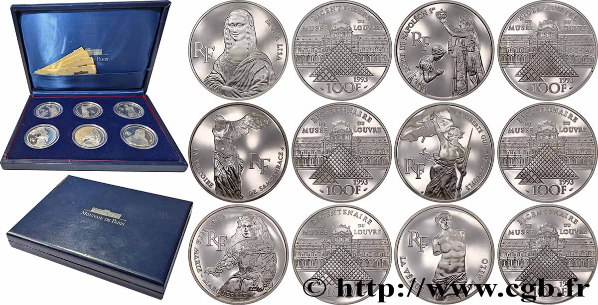 Coffret des six 100 francs Belle Épreuve - Bicentenaire du Musée du Louvre 1993 Pessac F5.1621 1622 1623 1624 1625 1626 2 FDC 