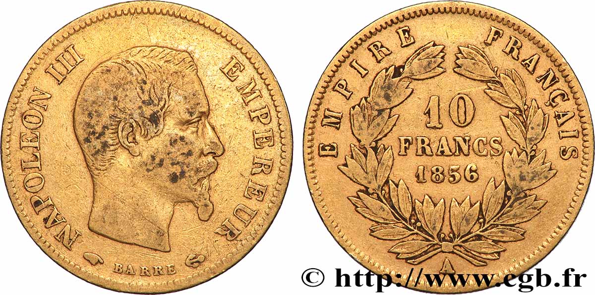 10 francs or Napoléon III, tête nue 1856 Paris F.506/3 BC 