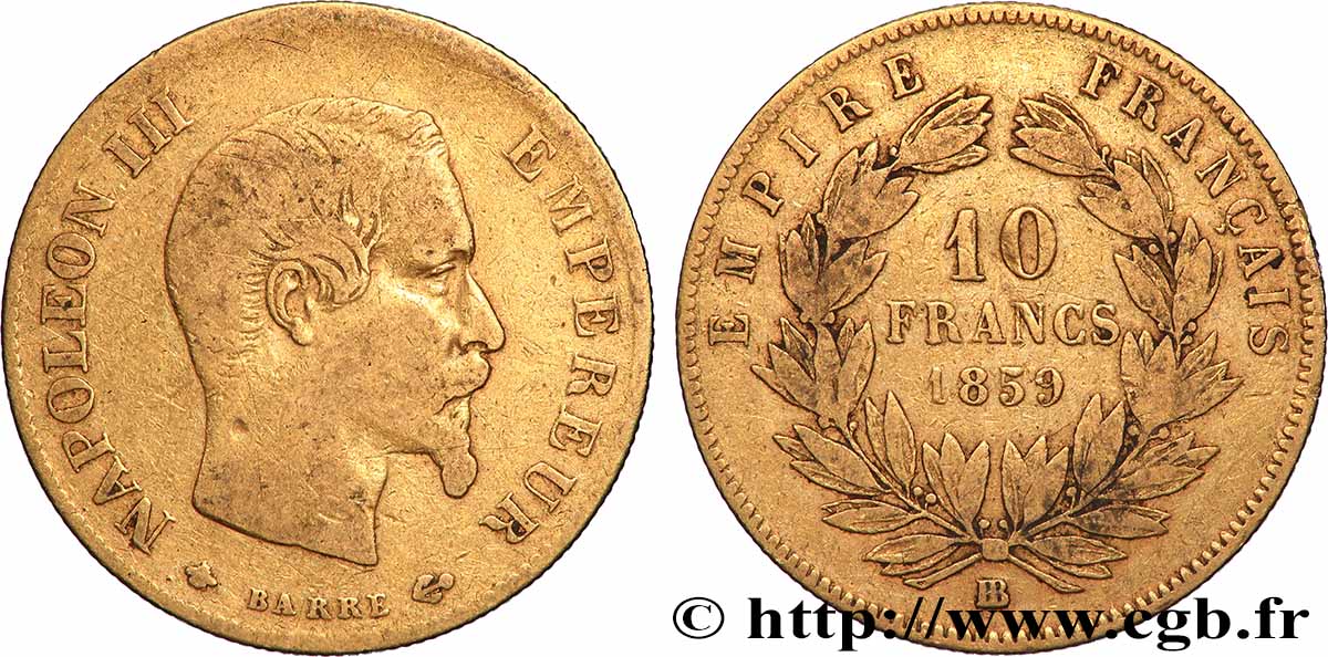 10 francs or Napoléon III, tête nue 1859 Strasbourg F.506/8 S 