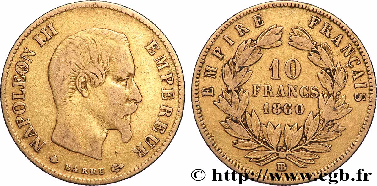 10 francs or Napoléon III, tête nue 1860 Strasbourg F.506/11 BC 